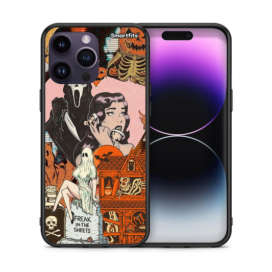 Θήκη iPhone 15 Pro Halloween Collage από τη Smartfits με σχέδιο στο πίσω μέρος και μαύρο περίβλημα | iPhone 15 Pro Halloween Collage case with colorful back and black bezels