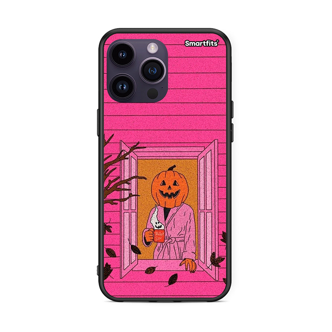 iPhone 14 Pro Halloween Pumpkin Lady Θήκη από τη Smartfits με σχέδιο στο πίσω μέρος και μαύρο περίβλημα | Smartphone case with colorful back and black bezels by Smartfits