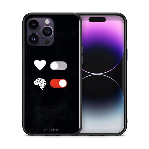 Θήκη Αγίου Βαλεντίνου iPhone 14 Pro Heart Vs Brain από τη Smartfits με σχέδιο στο πίσω μέρος και μαύρο περίβλημα | iPhone 14 Pro Heart Vs Brain case with colorful back and black bezels