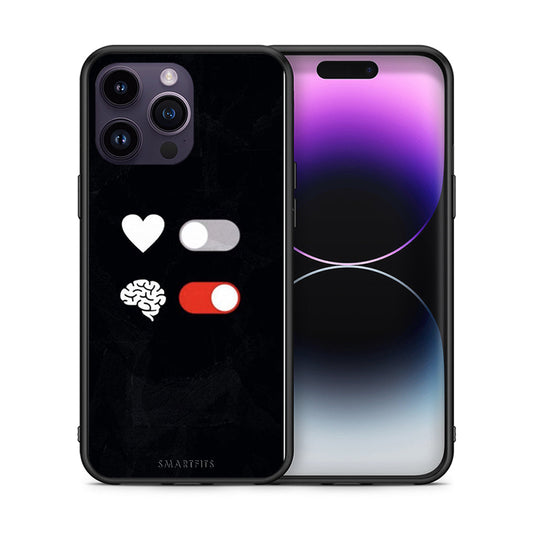 Θήκη Αγίου Βαλεντίνου iPhone 14 Pro Heart Vs Brain από τη Smartfits με σχέδιο στο πίσω μέρος και μαύρο περίβλημα | iPhone 14 Pro Heart Vs Brain case with colorful back and black bezels
