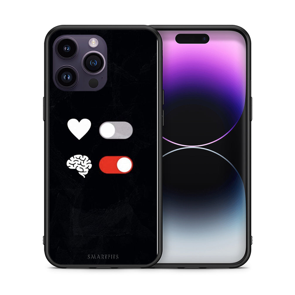 Θήκη Αγίου Βαλεντίνου iPhone 15 Pro Heart Vs Brain από τη Smartfits με σχέδιο στο πίσω μέρος και μαύρο περίβλημα | iPhone 15 Pro Heart Vs Brain case with colorful back and black bezels