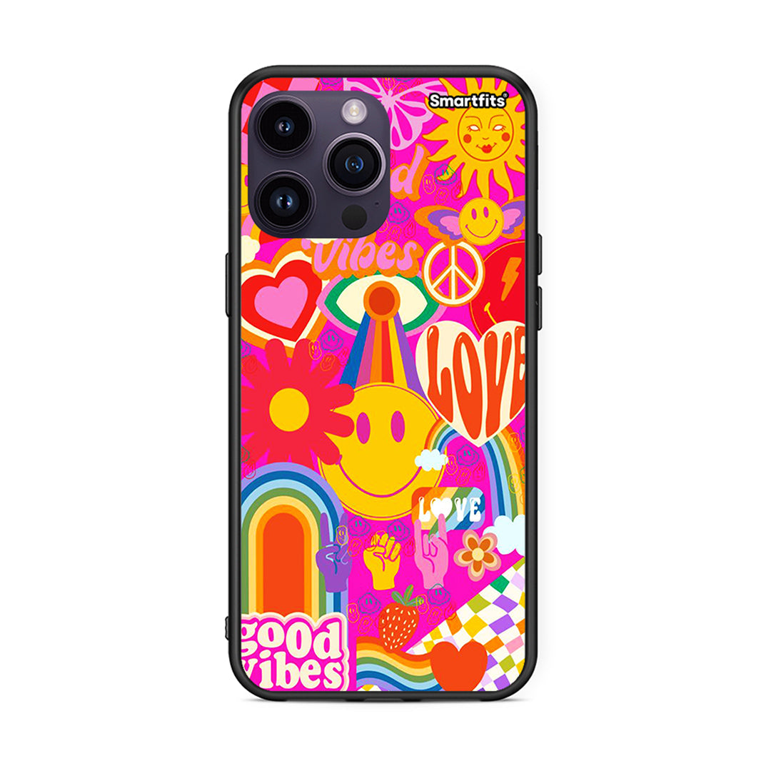 iPhone 14 Pro Hippie Love θήκη από τη Smartfits με σχέδιο στο πίσω μέρος και μαύρο περίβλημα | Smartphone case with colorful back and black bezels by Smartfits