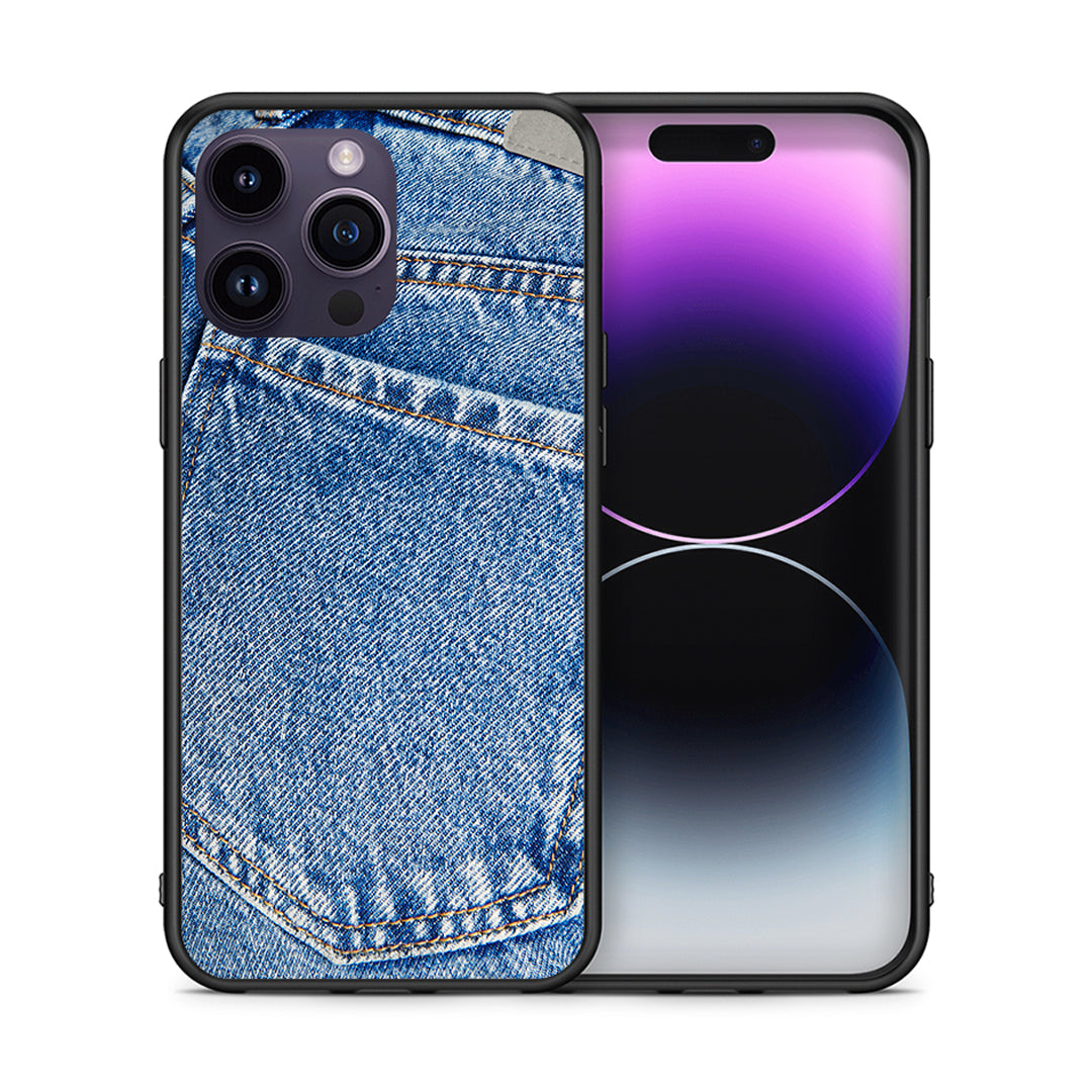 Θήκη iPhone 14 Pro Jeans Pocket από τη Smartfits με σχέδιο στο πίσω μέρος και μαύρο περίβλημα | iPhone 14 Pro Jeans Pocket case with colorful back and black bezels