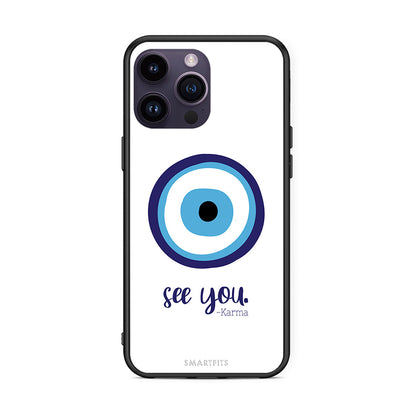 iPhone 15 Pro Karma Says θήκη από τη Smartfits με σχέδιο στο πίσω μέρος και μαύρο περίβλημα | Smartphone case with colorful back and black bezels by Smartfits