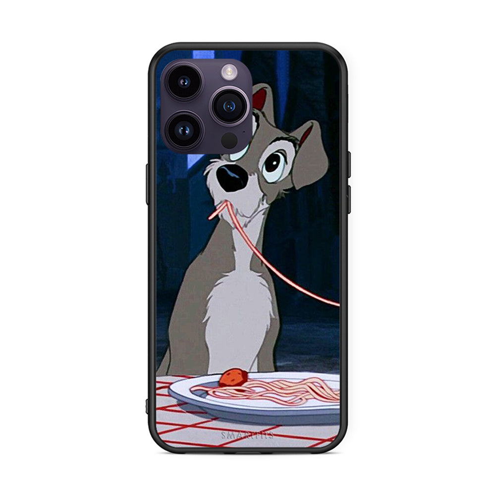 iPhone 14 Pro Lady And Tramp 1 Θήκη Αγίου Βαλεντίνου από τη Smartfits με σχέδιο στο πίσω μέρος και μαύρο περίβλημα | Smartphone case with colorful back and black bezels by Smartfits