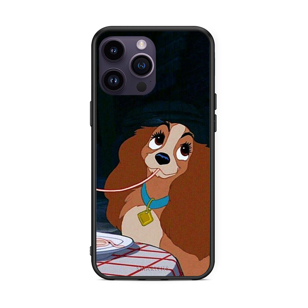 iPhone 14 Pro Lady And Tramp 2 Θήκη Αγίου Βαλεντίνου από τη Smartfits με σχέδιο στο πίσω μέρος και μαύρο περίβλημα | Smartphone case with colorful back and black bezels by Smartfits