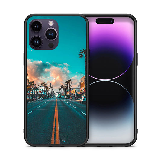 Θήκη iPhone 15 Pro City Landscape από τη Smartfits με σχέδιο στο πίσω μέρος και μαύρο περίβλημα | iPhone 15 Pro City Landscape case with colorful back and black bezels