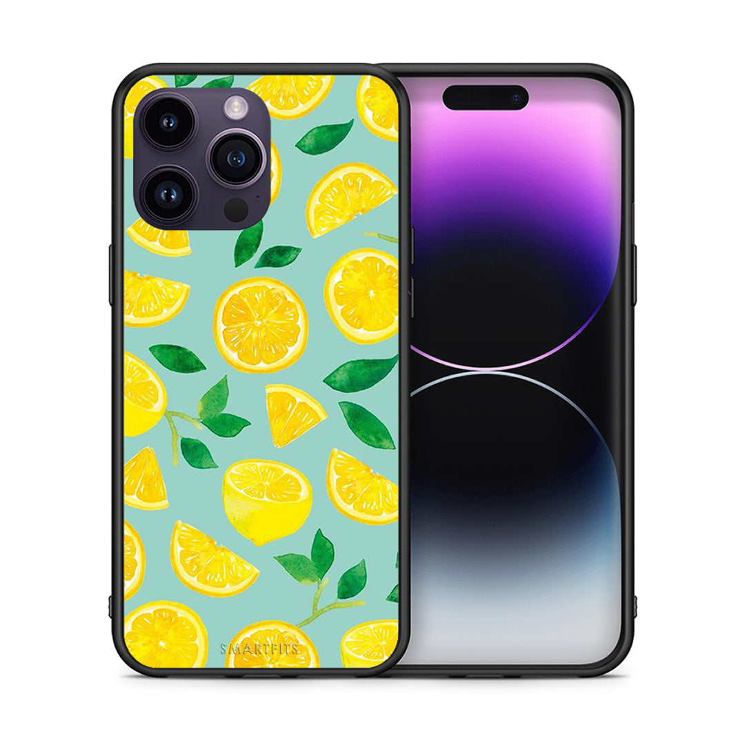Θήκη iPhone 14 Pro Lemons από τη Smartfits με σχέδιο στο πίσω μέρος και μαύρο περίβλημα | iPhone 14 Pro Lemons case with colorful back and black bezels