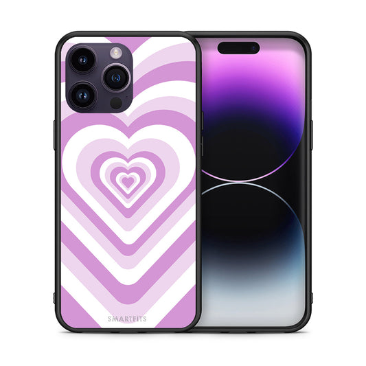 Θήκη iPhone 14 Pro Lilac Hearts από τη Smartfits με σχέδιο στο πίσω μέρος και μαύρο περίβλημα | iPhone 14 Pro Lilac Hearts case with colorful back and black bezels