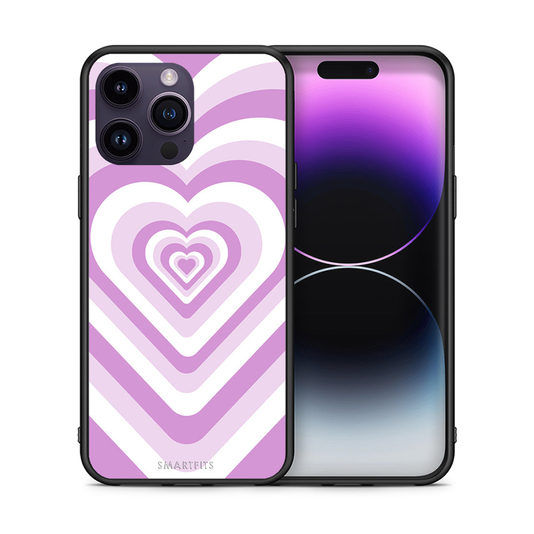 Θήκη iPhone 15 Pro Lilac Hearts από τη Smartfits με σχέδιο στο πίσω μέρος και μαύρο περίβλημα | iPhone 15 Pro Lilac Hearts case with colorful back and black bezels