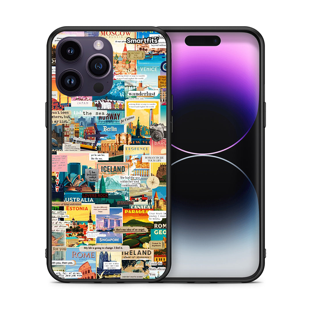 Θήκη iPhone 15 Pro Live To Travel από τη Smartfits με σχέδιο στο πίσω μέρος και μαύρο περίβλημα | iPhone 15 Pro Live To Travel case with colorful back and black bezels