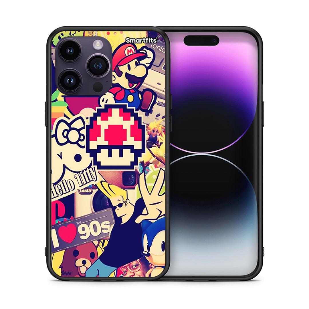 Θήκη iPhone 14 Pro Love The 90s από τη Smartfits με σχέδιο στο πίσω μέρος και μαύρο περίβλημα | iPhone 14 Pro Love The 90s case with colorful back and black bezels