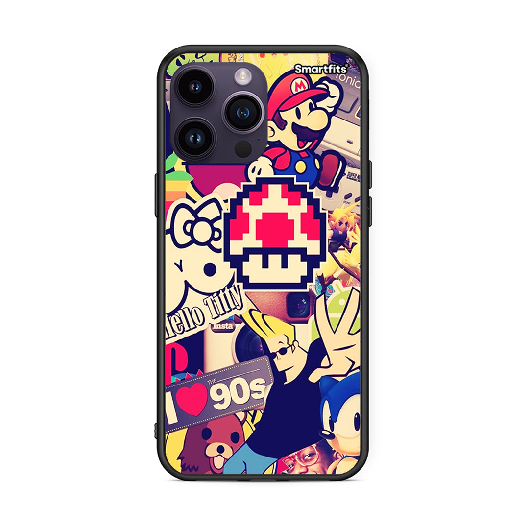 iPhone 14 Pro Love The 90s θήκη από τη Smartfits με σχέδιο στο πίσω μέρος και μαύρο περίβλημα | Smartphone case with colorful back and black bezels by Smartfits