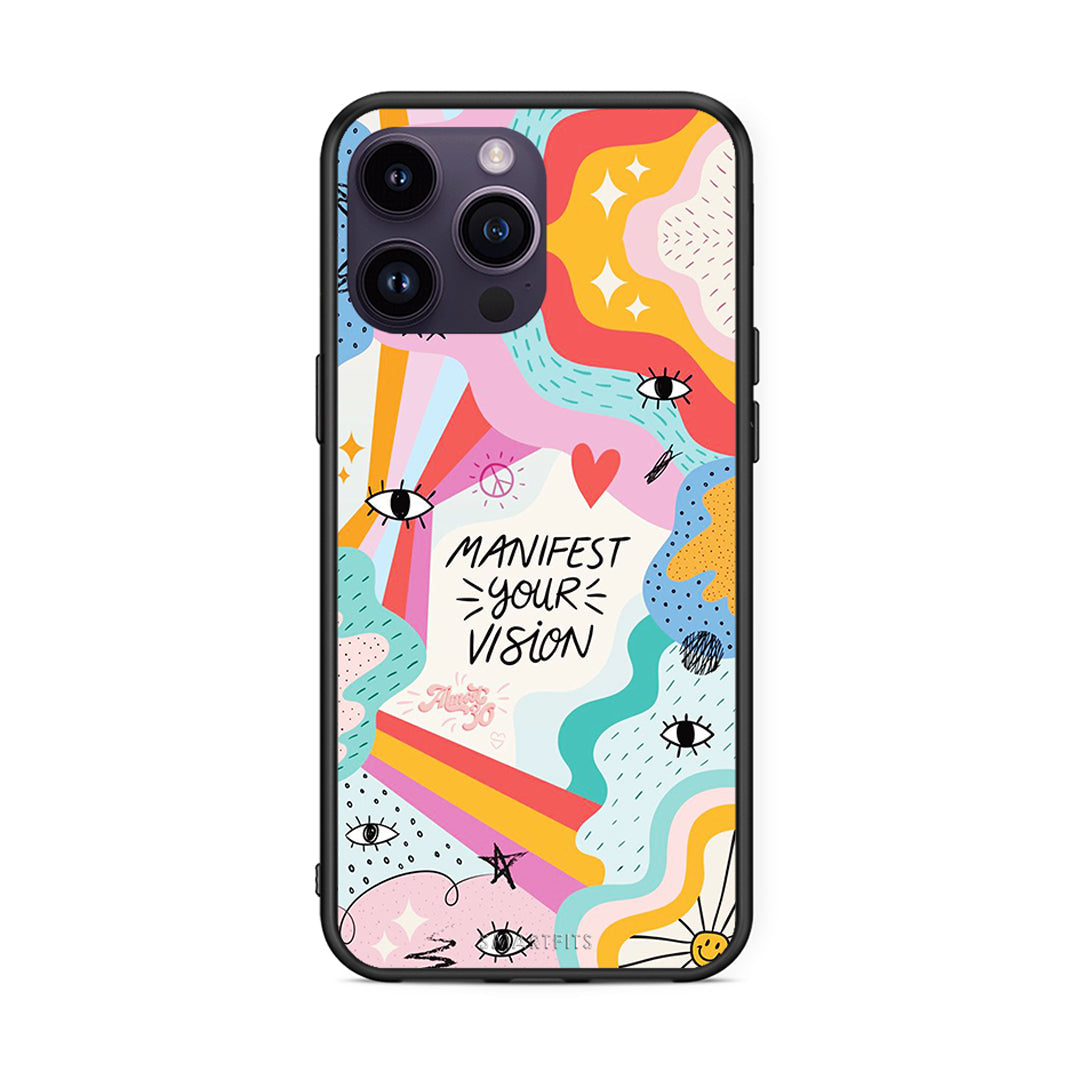 iPhone 14 Pro Manifest Your Vision θήκη από τη Smartfits με σχέδιο στο πίσω μέρος και μαύρο περίβλημα | Smartphone case with colorful back and black bezels by Smartfits
