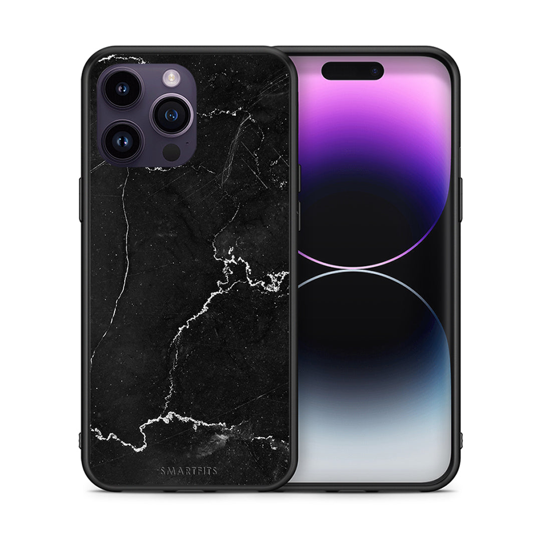 Θήκη iPhone 14 Pro Marble Black από τη Smartfits με σχέδιο στο πίσω μέρος και μαύρο περίβλημα | iPhone 14 Pro Marble Black case with colorful back and black bezels