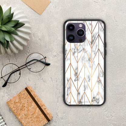Marble Gold Geometric - iPhone 15 Pro θήκη