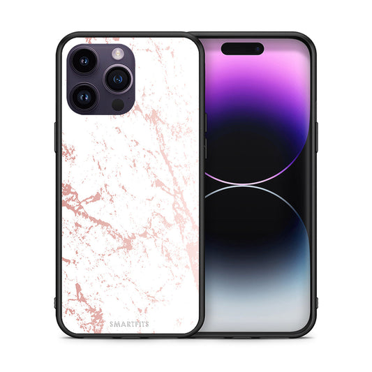 Θήκη iPhone 15 Pro Pink Splash Marble από τη Smartfits με σχέδιο στο πίσω μέρος και μαύρο περίβλημα | iPhone 15 Pro Pink Splash Marble case with colorful back and black bezels