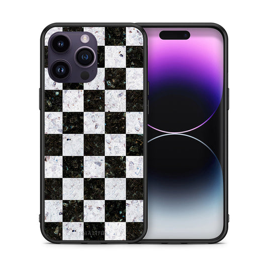 Θήκη iPhone 14 Pro Square Geometric Marble από τη Smartfits με σχέδιο στο πίσω μέρος και μαύρο περίβλημα | iPhone 14 Pro Square Geometric Marble case with colorful back and black bezels