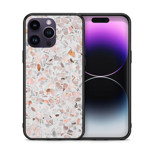 Θήκη iPhone 14 Pro Marble Terrazzo από τη Smartfits με σχέδιο στο πίσω μέρος και μαύρο περίβλημα | iPhone 14 Pro Marble Terrazzo case with colorful back and black bezels