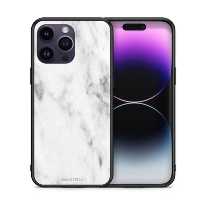 Θήκη iPhone 15 Pro White Marble από τη Smartfits με σχέδιο στο πίσω μέρος και μαύρο περίβλημα | iPhone 15 Pro White Marble case with colorful back and black bezels