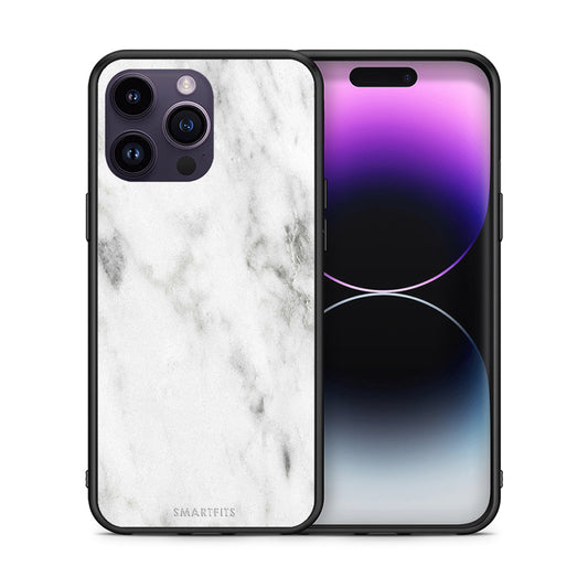 Θήκη iPhone 15 Pro White Marble από τη Smartfits με σχέδιο στο πίσω μέρος και μαύρο περίβλημα | iPhone 15 Pro White Marble case with colorful back and black bezels