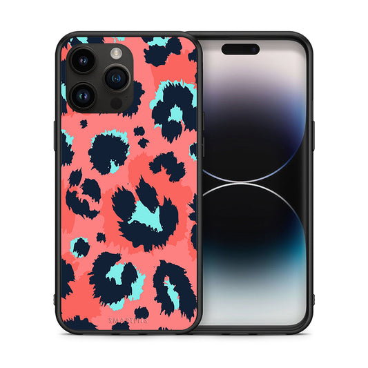 Θήκη iPhone 14 Pro Max Pink Leopard Animal από τη Smartfits με σχέδιο στο πίσω μέρος και μαύρο περίβλημα | iPhone 14 Pro Max Pink Leopard Animal case with colorful back and black bezels