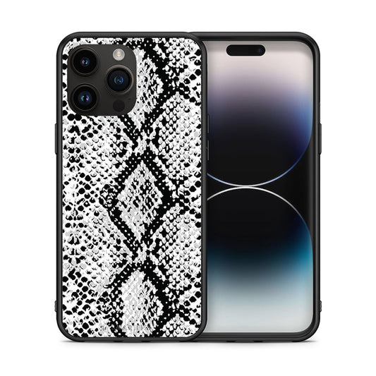 Θήκη iPhone 15 Pro Max White Snake Animal από τη Smartfits με σχέδιο στο πίσω μέρος και μαύρο περίβλημα | iPhone 15 Pro Max White Snake Animal case with colorful back and black bezels