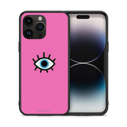 Θήκη iPhone 14 Pro Max Blue Eye Pink από τη Smartfits με σχέδιο στο πίσω μέρος και μαύρο περίβλημα | iPhone 14 Pro Max Blue Eye Pink case with colorful back and black bezels