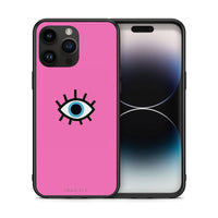 Thumbnail for Θήκη iPhone 14 Pro Max Blue Eye Pink από τη Smartfits με σχέδιο στο πίσω μέρος και μαύρο περίβλημα | iPhone 14 Pro Max Blue Eye Pink case with colorful back and black bezels