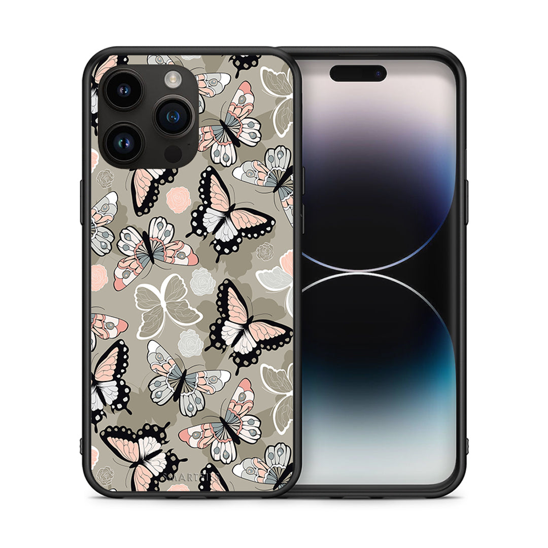 Θήκη iPhone 14 Pro Max Butterflies Boho από τη Smartfits με σχέδιο στο πίσω μέρος και μαύρο περίβλημα | iPhone 14 Pro Max Butterflies Boho case with colorful back and black bezels