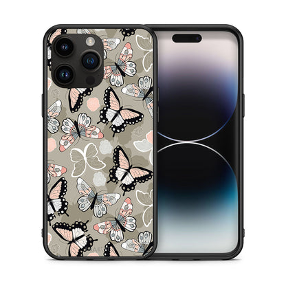 Θήκη iPhone 14 Pro Max Butterflies Boho από τη Smartfits με σχέδιο στο πίσω μέρος και μαύρο περίβλημα | iPhone 14 Pro Max Butterflies Boho case with colorful back and black bezels