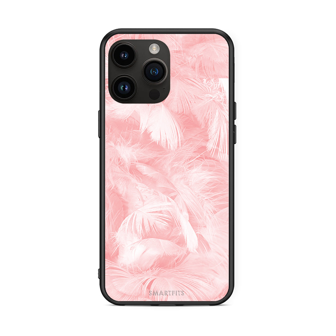 33 - iPhone 15 Pro Max Pink Feather Boho case, cover, bumper