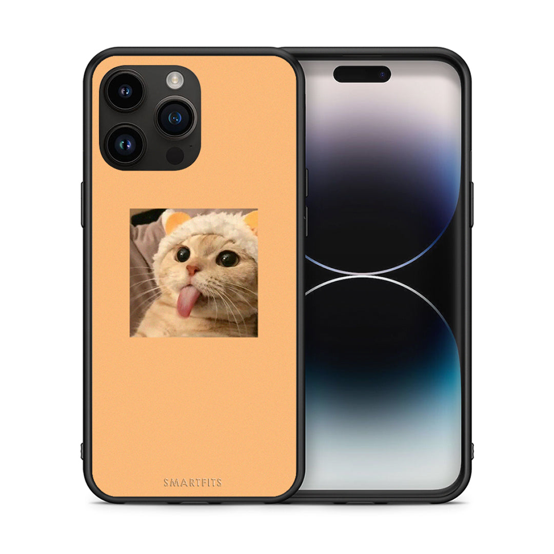 Θήκη iPhone 15 Pro Max Cat Tongue από τη Smartfits με σχέδιο στο πίσω μέρος και μαύρο περίβλημα | iPhone 15 Pro Max Cat Tongue case with colorful back and black bezels
