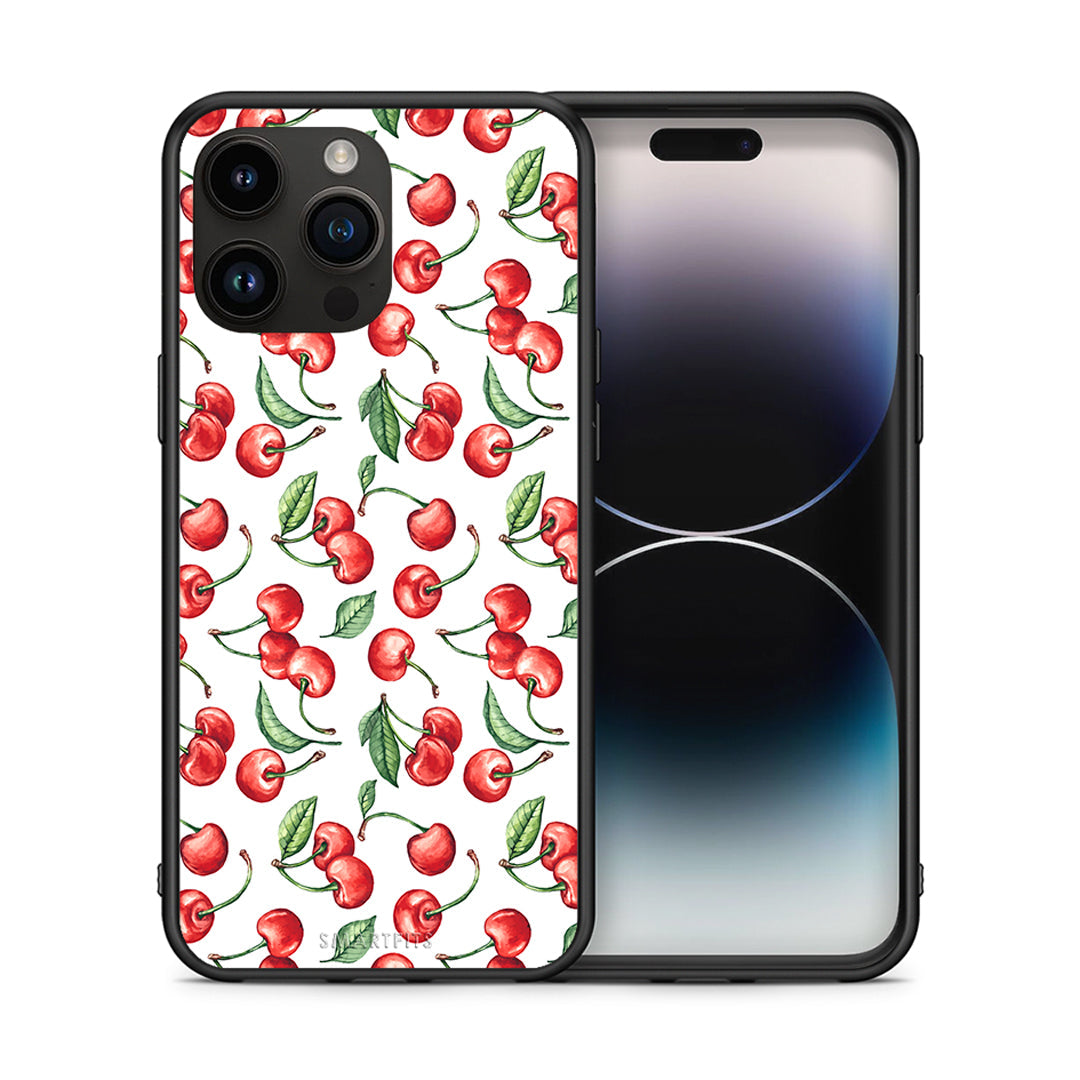 Θήκη iPhone 14 Pro Max Cherry Summer από τη Smartfits με σχέδιο στο πίσω μέρος και μαύρο περίβλημα | iPhone 14 Pro Max Cherry Summer case with colorful back and black bezels