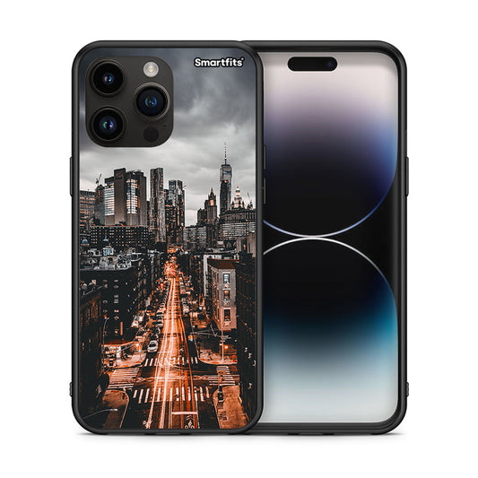 Θήκη iPhone 14 Pro Max City Lights από τη Smartfits με σχέδιο στο πίσω μέρος και μαύρο περίβλημα | iPhone 14 Pro Max City Lights case with colorful back and black bezels