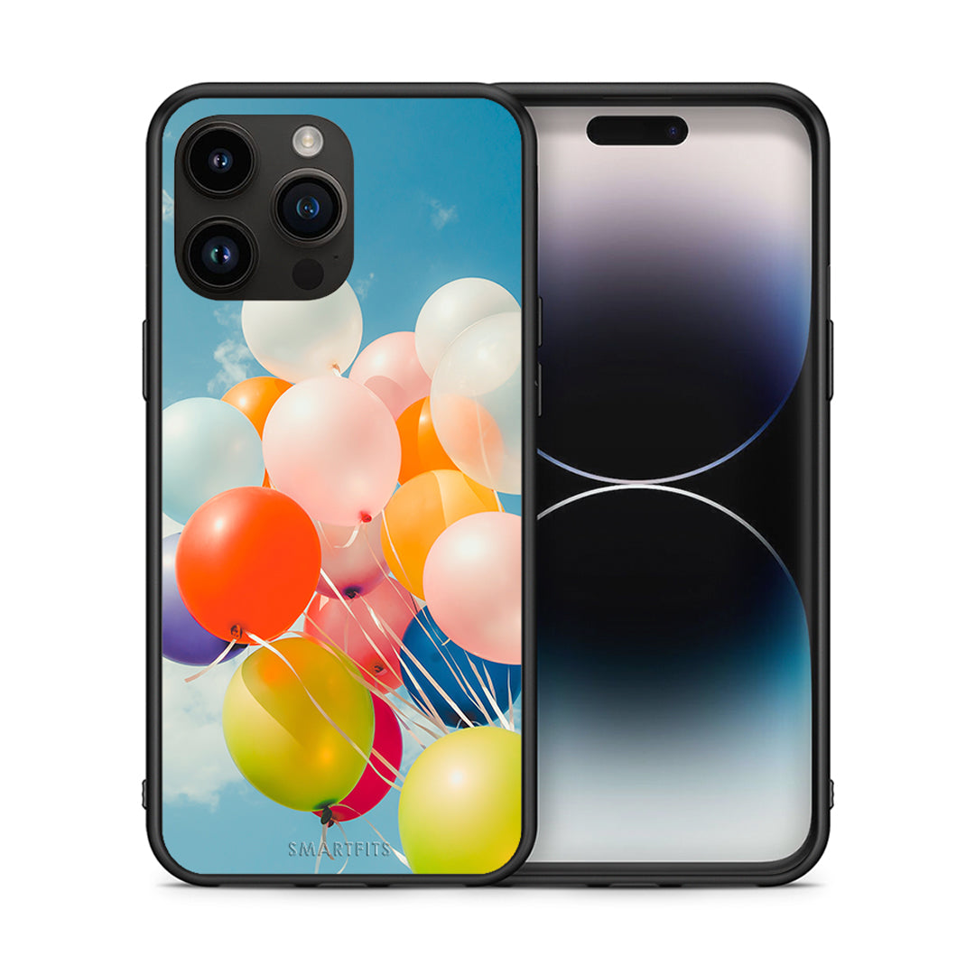 Θήκη iPhone 15 Pro Max Colorful Balloons από τη Smartfits με σχέδιο στο πίσω μέρος και μαύρο περίβλημα | iPhone 15 Pro Max Colorful Balloons case with colorful back and black bezels