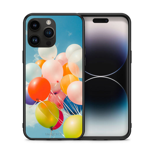 Θήκη iPhone 15 Pro Max Colorful Balloons από τη Smartfits με σχέδιο στο πίσω μέρος και μαύρο περίβλημα | iPhone 15 Pro Max Colorful Balloons case with colorful back and black bezels