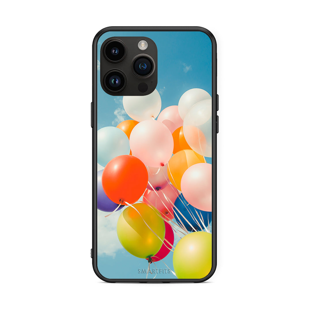 iPhone 14 Pro Max Colorful Balloons θήκη από τη Smartfits με σχέδιο στο πίσω μέρος και μαύρο περίβλημα | Smartphone case with colorful back and black bezels by Smartfits