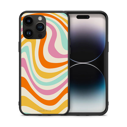 Θήκη iPhone 14 Pro Max Colourful Waves από τη Smartfits με σχέδιο στο πίσω μέρος και μαύρο περίβλημα | iPhone 14 Pro Max Colourful Waves case with colorful back and black bezels