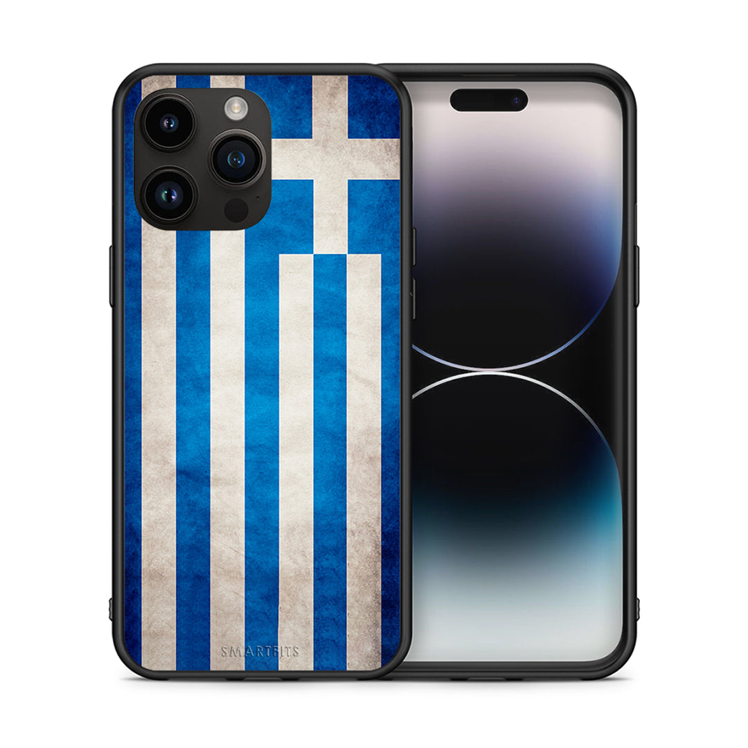 Θήκη iPhone 15 Pro Max Greek Flag από τη Smartfits με σχέδιο στο πίσω μέρος και μαύρο περίβλημα | iPhone 15 Pro Max Greek Flag case with colorful back and black bezels