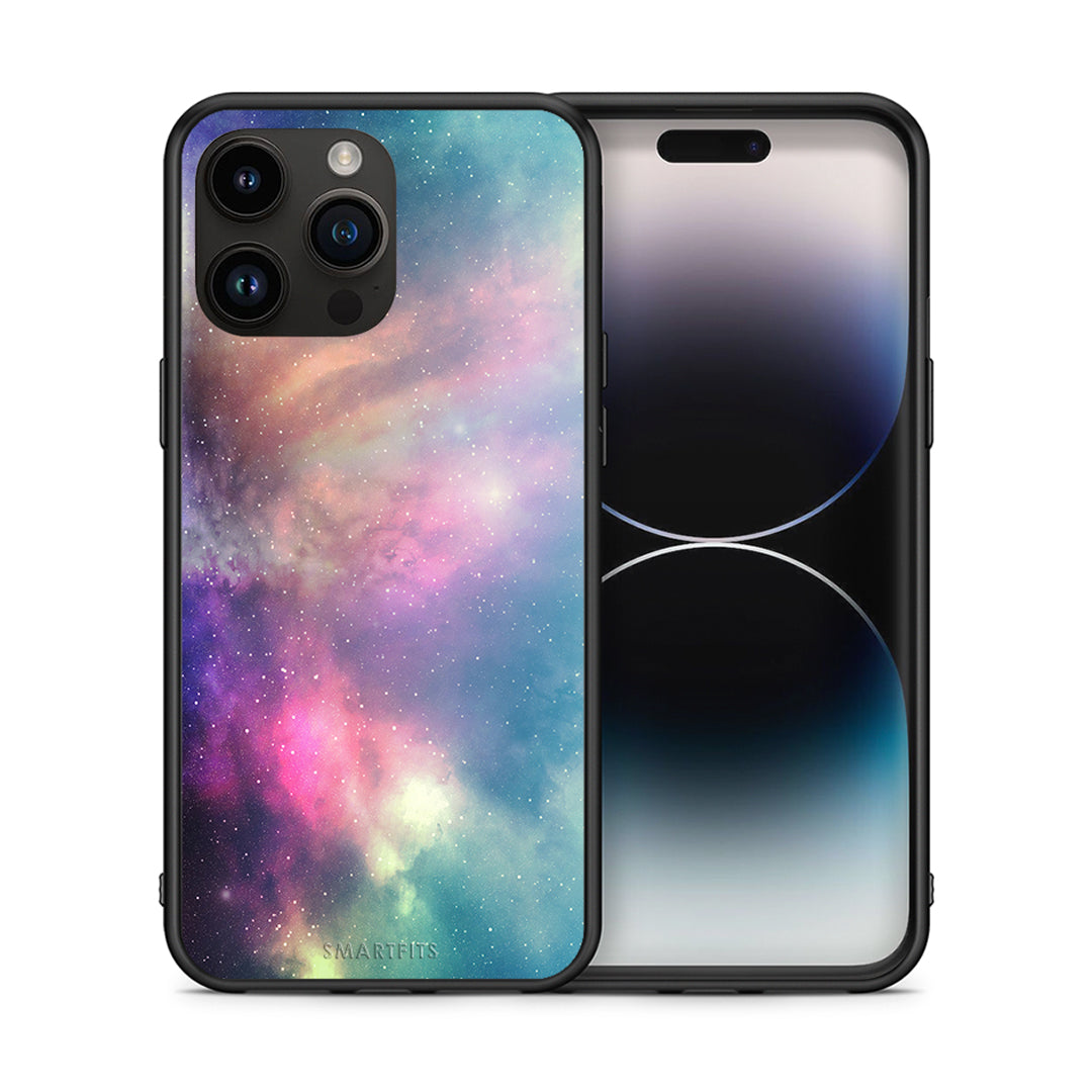 Θήκη iPhone 15 Pro Max Rainbow Galaxy από τη Smartfits με σχέδιο στο πίσω μέρος και μαύρο περίβλημα | iPhone 15 Pro Max Rainbow Galaxy case with colorful back and black bezels