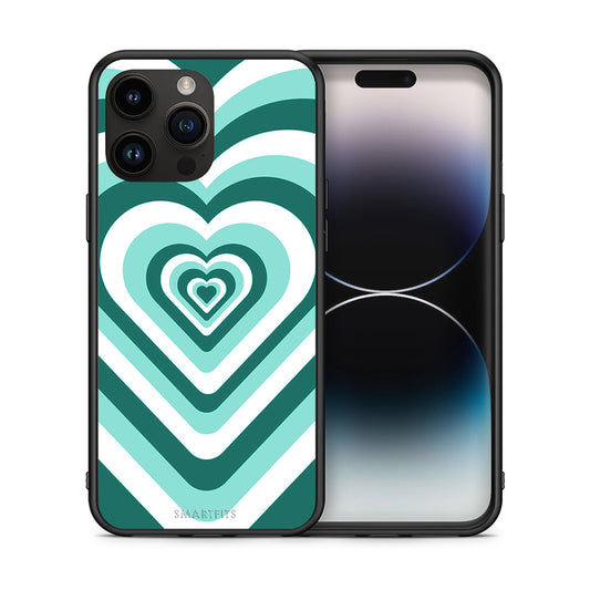 Θήκη iPhone 15 Pro Max Green Hearts από τη Smartfits με σχέδιο στο πίσω μέρος και μαύρο περίβλημα | iPhone 15 Pro Max Green Hearts case with colorful back and black bezels