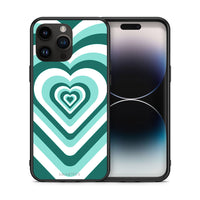 Thumbnail for Θήκη iPhone 15 Pro Max Green Hearts από τη Smartfits με σχέδιο στο πίσω μέρος και μαύρο περίβλημα | iPhone 15 Pro Max Green Hearts case with colorful back and black bezels