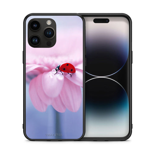 Θήκη iPhone 14 Pro Max Ladybug Flower από τη Smartfits με σχέδιο στο πίσω μέρος και μαύρο περίβλημα | iPhone 14 Pro Max Ladybug Flower case with colorful back and black bezels