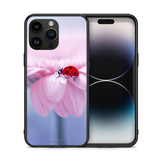 Θήκη iPhone 14 Pro Max Ladybug Flower από τη Smartfits με σχέδιο στο πίσω μέρος και μαύρο περίβλημα | iPhone 14 Pro Max Ladybug Flower case with colorful back and black bezels
