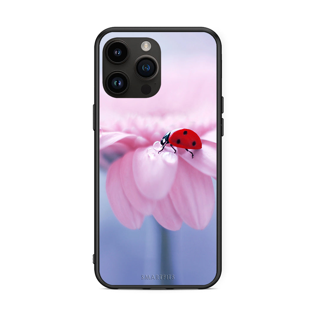 iPhone 14 Pro Max Ladybug Flower θήκη από τη Smartfits με σχέδιο στο πίσω μέρος και μαύρο περίβλημα | Smartphone case with colorful back and black bezels by Smartfits