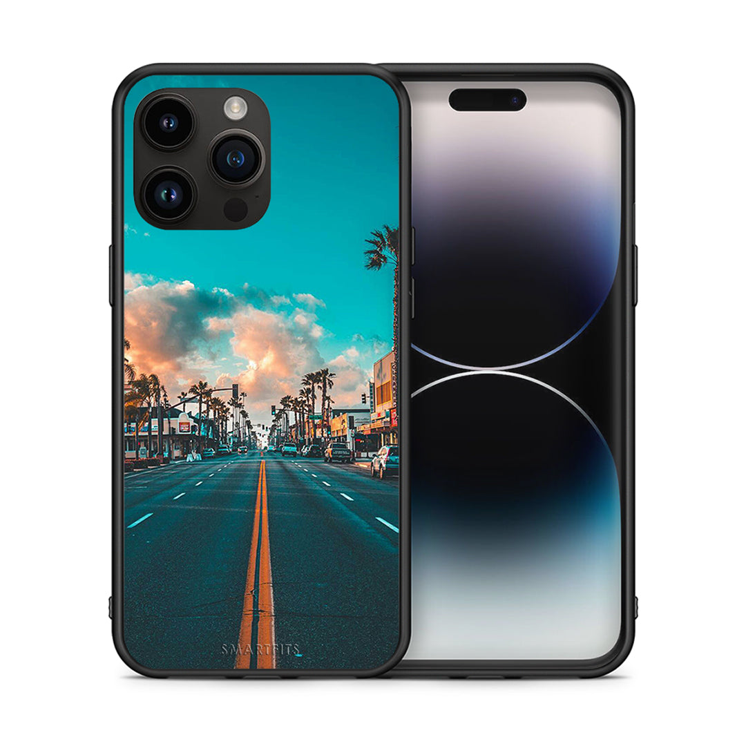 Θήκη iPhone 14 Pro Max City Landscape από τη Smartfits με σχέδιο στο πίσω μέρος και μαύρο περίβλημα | iPhone 14 Pro Max City Landscape case with colorful back and black bezels