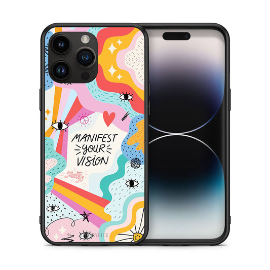 Θήκη iPhone 15 Pro Max Manifest Your Vision από τη Smartfits με σχέδιο στο πίσω μέρος και μαύρο περίβλημα | iPhone 15 Pro Max Manifest Your Vision case with colorful back and black bezels