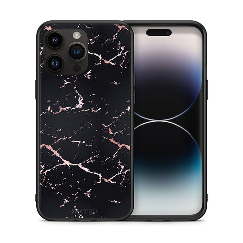 Θήκη iPhone 14 Pro Max Black Rosegold Marble από τη Smartfits με σχέδιο στο πίσω μέρος και μαύρο περίβλημα | iPhone 14 Pro Max Black Rosegold Marble case with colorful back and black bezels