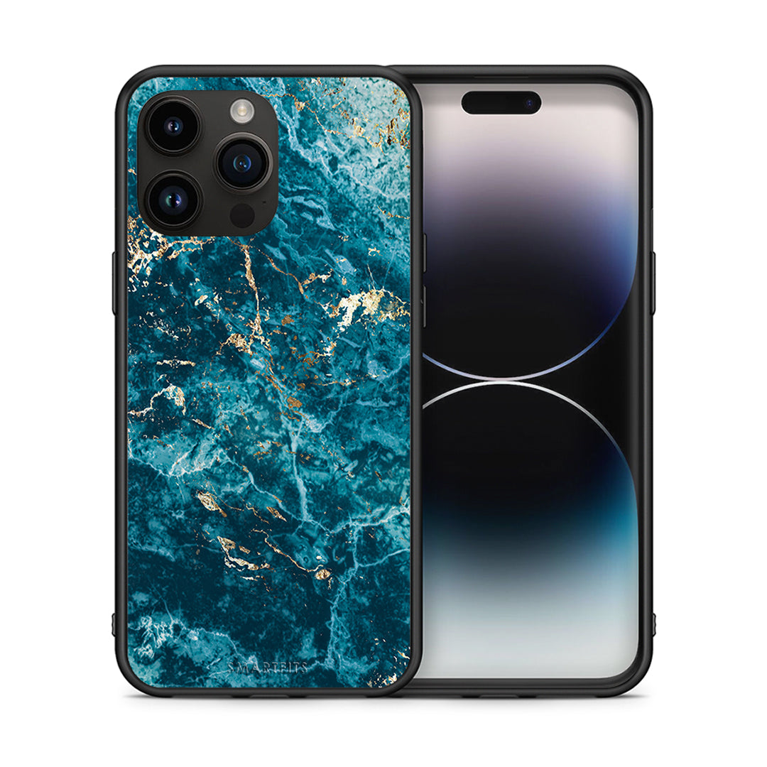 Θήκη iPhone 15 Pro Max Marble Blue από τη Smartfits με σχέδιο στο πίσω μέρος και μαύρο περίβλημα | iPhone 15 Pro Max Marble Blue case with colorful back and black bezels